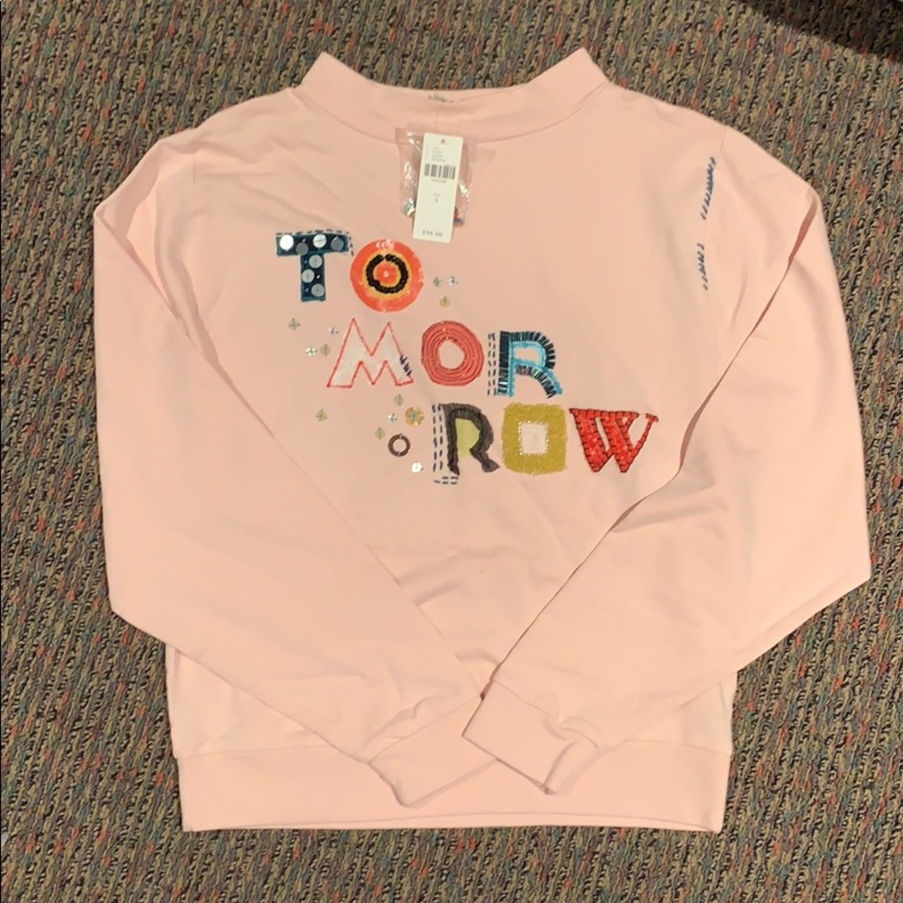 Pink long sleeve Anthropologie “Tomorrow” shirt